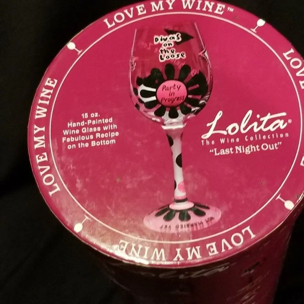 Lolita Handpainted Bachelorette Wine Glass Last Night Out Bride 15 oz New